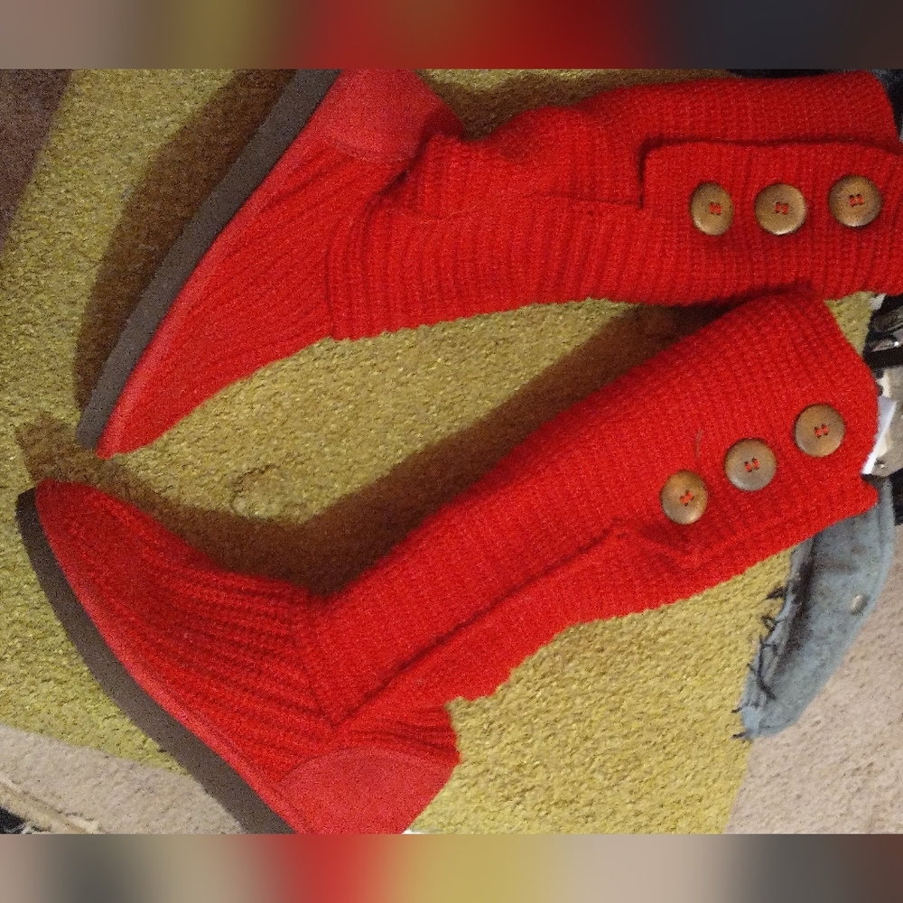 Red tall knit boots